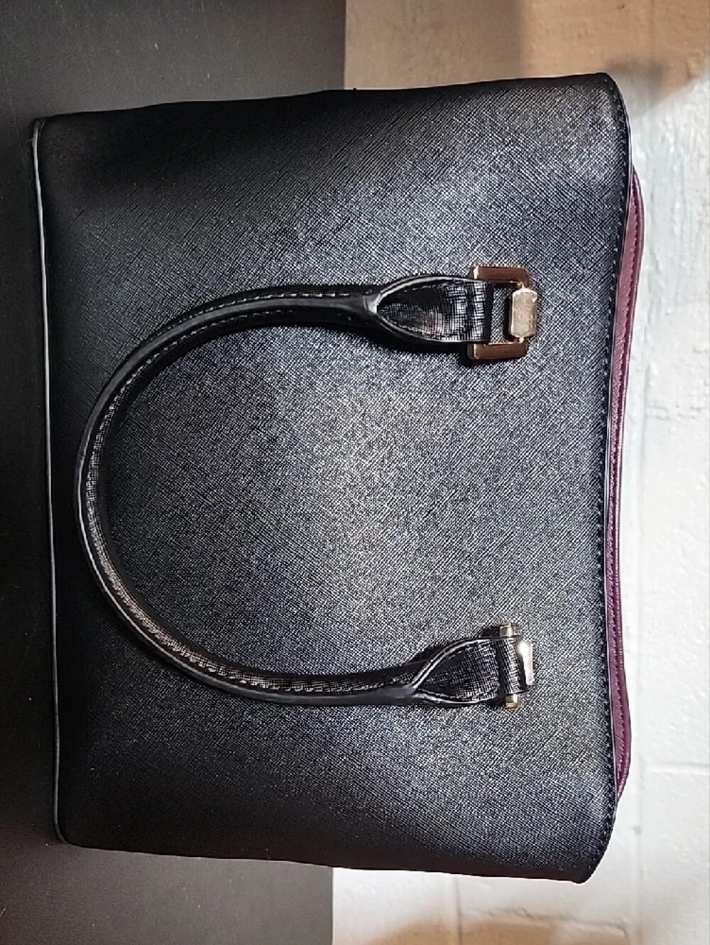 ALDO Black Satchel with Plum Trim and Gold Hardware